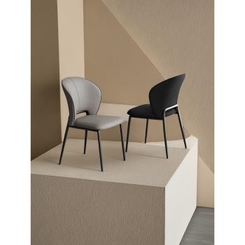意式極簡餐椅家用書椅現代簡約餐廳靠背椅北歐設計師軟包真皮椅子