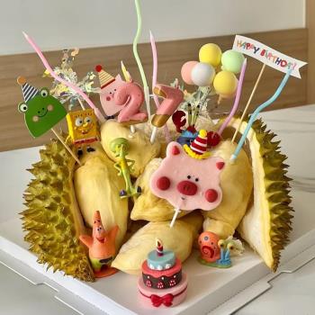 網紅水果榴蓮蛋糕裝飾可愛卡通小動物擺件ins風韓式復古小熊插牌