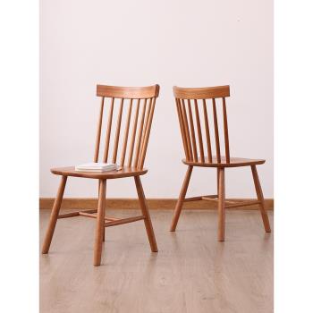 日式櫻桃原木溫莎椅實木榫卯靠背椅小戶型簡約白橡餐椅家用書桌椅