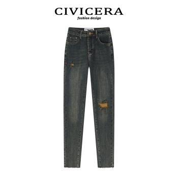 CIVICERA高腰修身顯瘦復古鉛筆褲