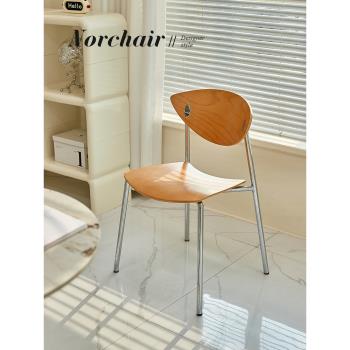 NORCHAIR北歐復古鐵藝餐椅簡約家用客廳靠背書桌椅小戶型實木椅子