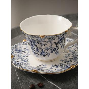 愛莉卡貝葉 歐式青花中古陶瓷咖啡杯 復古碎花鍍金杯碟