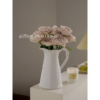浮雕奶壺花瓶擺件客廳插花網紅陶瓷鮮花水培復古高級感法式裝飾品
