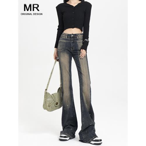 微喇牛仔褲女高腰2025辣妹設計感顯瘦馬蹄闊腿拖地長褲喇叭褲子潮