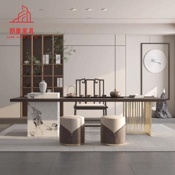 新中式實木茶桌禪意茶臺辦公室家用個性巖板島臺茶藝桌茶室家具