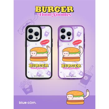 【bluecorn】藍色苞米floofnoodles浮浮面漢堡適用于iPhone 15 14 13 PRO MAX magsafe鏡面 磁吸防摔手機殼