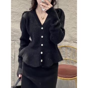 淑女風純色V領收腰顯瘦上衣開衫