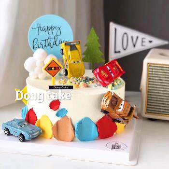 兒童生日蛋糕裝飾汽車總動員卡通回力汽車擺件烘焙甜品臺裝飾插件