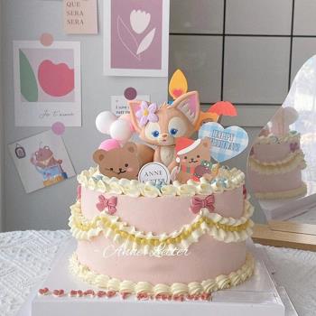 玲娜貝爾蛋糕裝飾擺件粉色小狐貍川沙妲己女孩生日派對裝扮插件