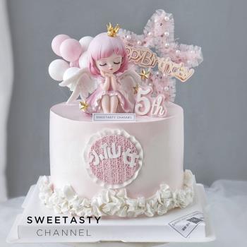 網紅小仙女女生生日蛋糕裝飾可愛蜜雪兒小公主小女孩擺件烘焙配件