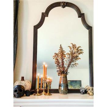 美式復古梳妝鏡墻面壁掛壁爐裝飾鏡法式梳妝臺鏡子浴室異形化妝鏡