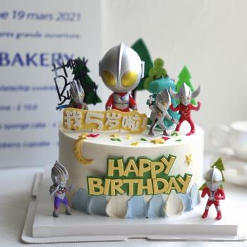 恐龍蛋糕裝飾擺件卡通超人英雄兒童男孩生日周歲派對烘焙配件外掛