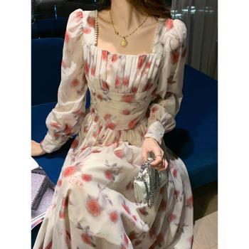 AMI玫瑰長袖仙女氣質顯瘦連衣裙