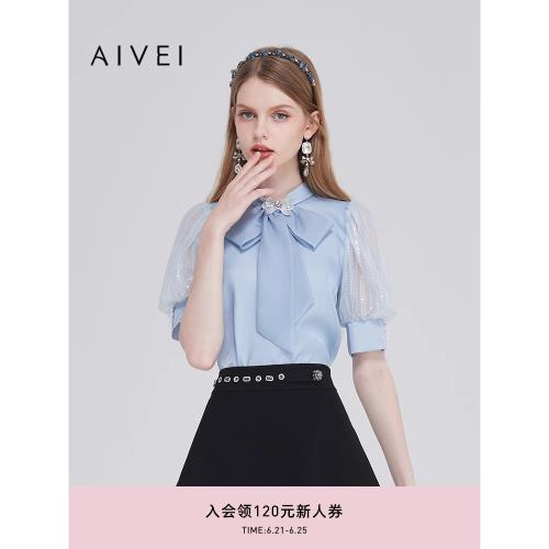 AIVEI艾薇2023夏少女襯衫蝴蝶結