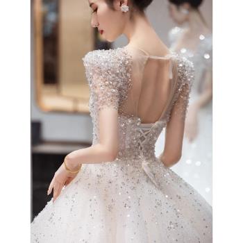 法式輕婚紗禮服2023新款新娘在逃公主小個子復古出門紗高級感拖尾