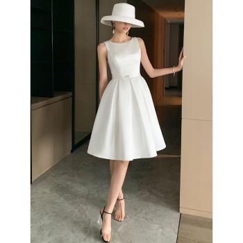 白色小晚禮服裙女2023新款宴會氣質平時可穿小個子連衣裙洋裝短款