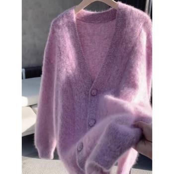 春秋溫柔粉紫色超好看漂亮毛衣