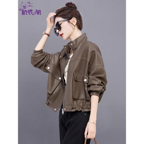 小皮衣外套女春秋2025新款港風小個子短款美式復古休閑PU機車夾克