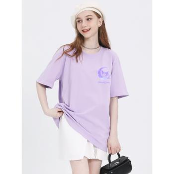奶紫色上衣夏季純棉寬松半袖t恤