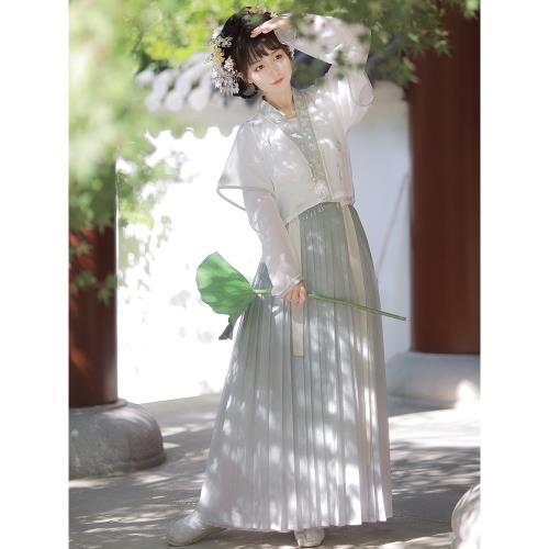 原創漢服女齊腰襦裙宋朝漢元素對襟套裝飄逸仙氣中國風古裝春秋款