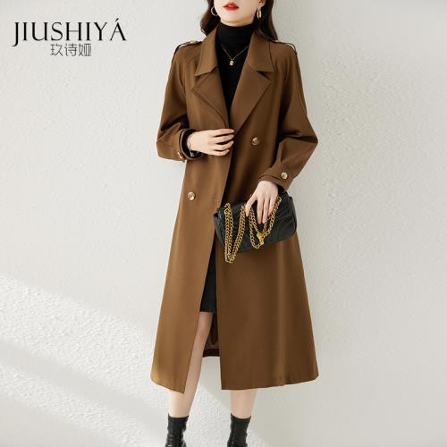 玖詩婭2023新款棕色秋裝韓系風衣女英倫風小個子歐貨高級大衣外套