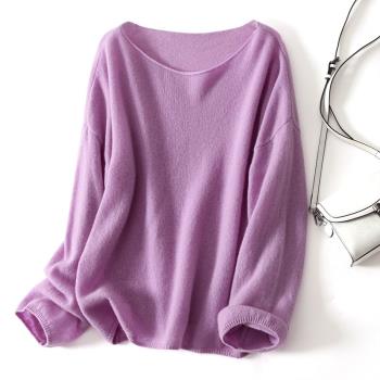 早秋復古慵懶風春秋寬松外穿小眾高級感紫色毛衣溥款女羊毛針織衫