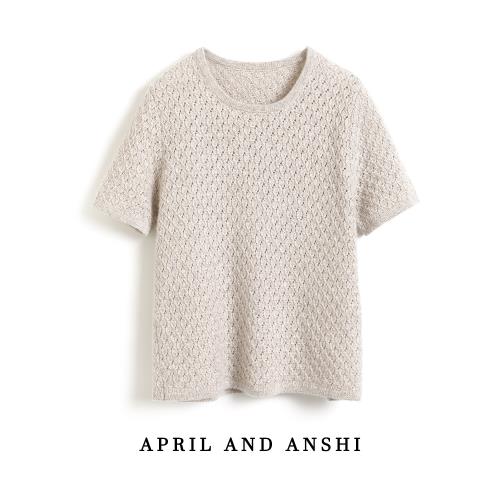 高階優雅通勤！復古羊絨衫女短袖圓領套頭修身鏤空五分袖針織毛衣