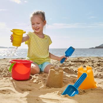 Hape沙模小桶五件套寶寶玩沙子工具兒童挖沙鏟子水桶沙灘玩具1歲3