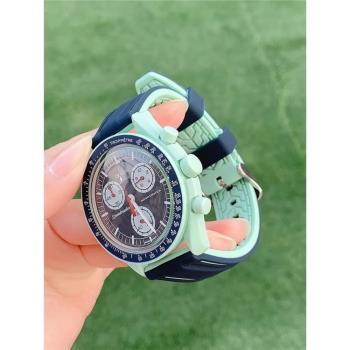 適配omega swatch表帶雙色矽膠歐米茄聯名斯沃琪月球水星木星表帶
