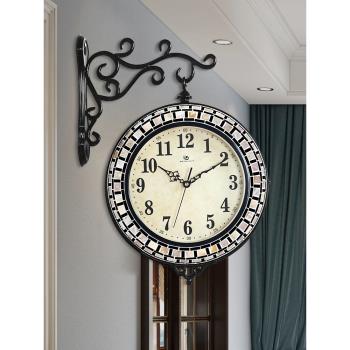 北歐雙面掛鐘客廳鐘表家用現代簡約個性創意時鐘時尚大氣兩面掛表