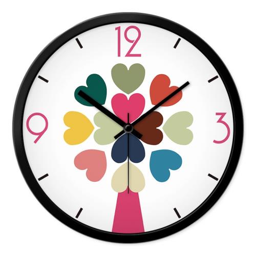摩門可愛彩色心形圖兒童掛鐘學校教室鐘表創意靜音時鐘石英鐘掛表