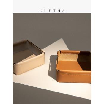 OLETHA高階感皮輕奢首飾手錶收納託盤玄關客廳辦公桌面金屬收納盒