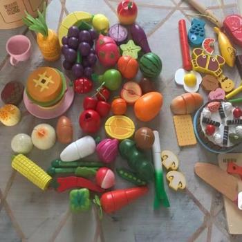 男孩木制過家家水果磁蔬菜切切看玩具仿真廚房玩具切切樂玩具小魚