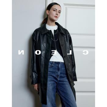 2025年春秋新款真皮外套綿羊皮M1U風復古闊版中長款皮衣女