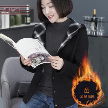 加厚加絨媽媽中年口袋連帽外套
