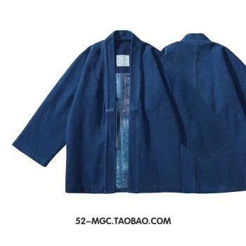INDIGO道袍重磅刺子日式和服藍染