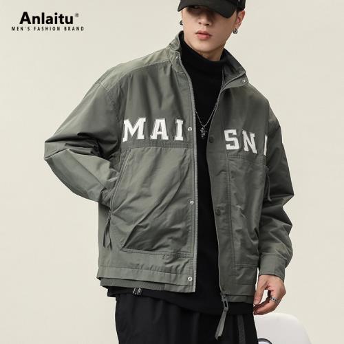 美式機能外套男軍綠2025秋季寬松大碼工裝立領夾克男士運動外套