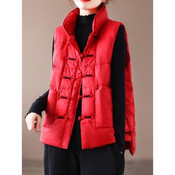 秋冬大碼復古盤扣夾棉馬甲女外搭疊穿坎肩馬夾胖mm加厚羽絨服外套
