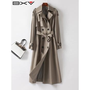 BXV純棉風衣女中長款2023春品牌寬松經典外套氣質大衣高級感系帶