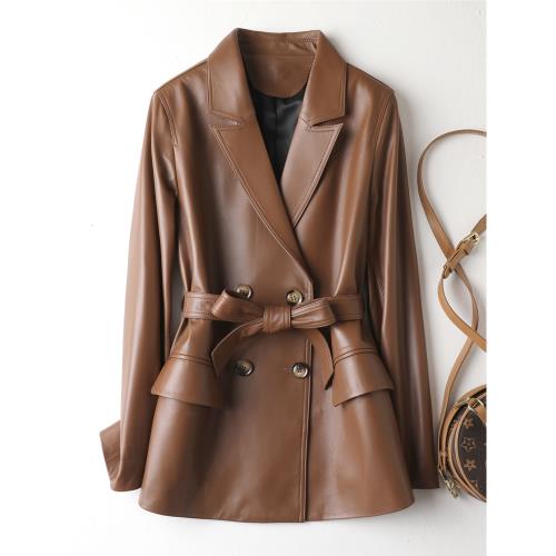 歐洲站真皮皮衣女綿羊皮西裝外套2025年秋新款束腰中長款修身顯瘦