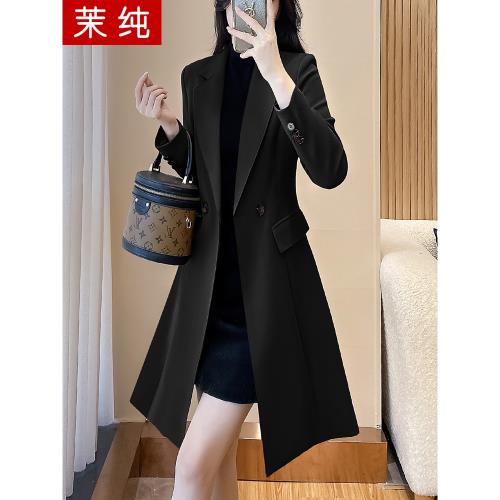 風衣外套女2025春季新款黑色休閑百搭長款工裝西服上衣職業裝大衣