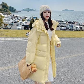 黃色時尚羽絨服女中長款2022冬季新款韓版寬松加厚保暖面包服外套