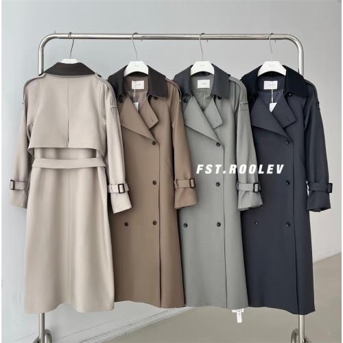 十三行 秋季FST新款港風可拆卸雙層皮領長款過膝高級感風衣外套女