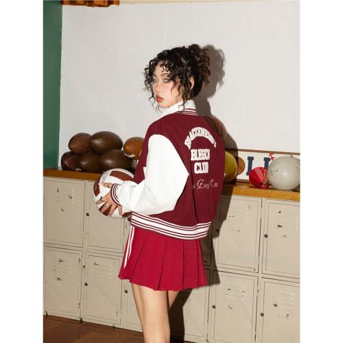 美式復古學院風短款棒球服外套女早春2024新款春秋款辣妹夾克上衣