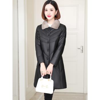 羽絨服中長款水貂毛領真皮皮衣