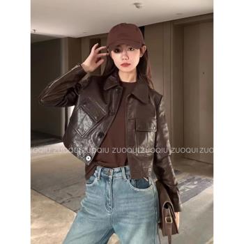 春秋短款機車服真皮皮衣