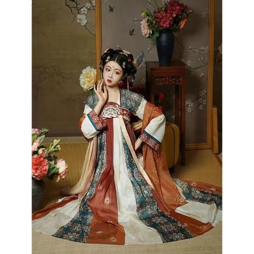 新款國風復原色唐宮金宴齊胸款上儒衫半臂繡花襦裙全套敦煌漢服唐