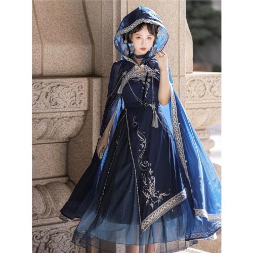 星河入夢原創設計漢元素連衣裙斗篷中華風Lolita異域風苗疆少女裙