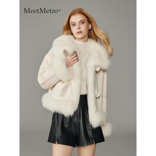 MeetMetro瑪依爾時尚輕奢狐貍毛皮草外套女2024冬季新款鵝絨大衣