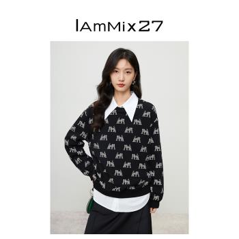 IAmMIX27寬松針織加厚圓領衛衣